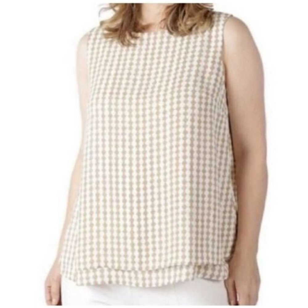 NEW Joan Rivers Beige White Crepe Sleeveless Blouse Top Size XS bin 1M
